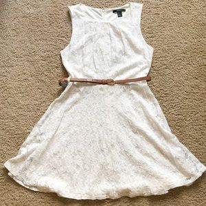 White lace dress with belt